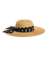 Ladies Straw Beach Hat Dotted Ribbon